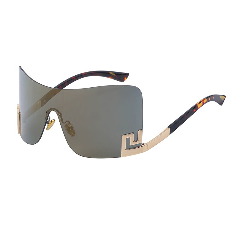 Oversized Rimless One Piece Shield Sunglasses For Women New Fashion Brand Alloy Gradient Arch Sun Glasses Men Hip Hop Eyewear