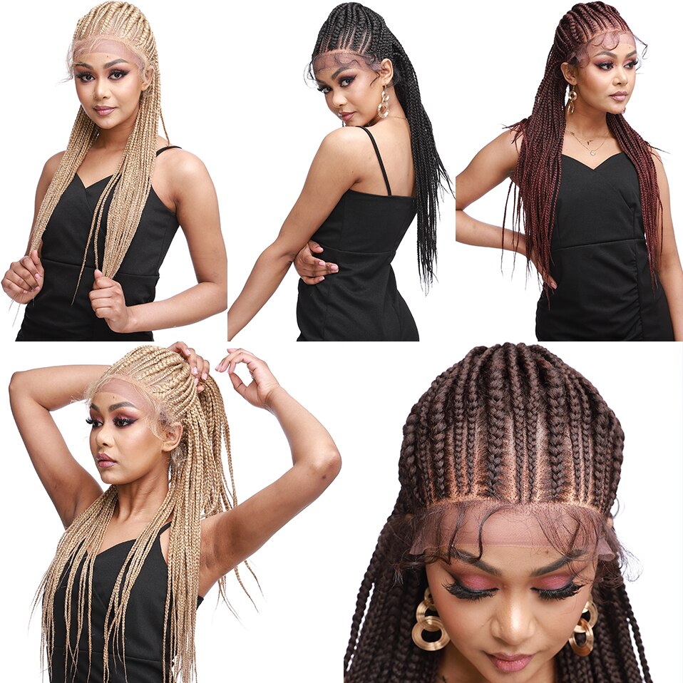 My-Lady Synthetic 25inch Braided Lace Front Wig Box Braids Wig With Baby Hair Tied Up Cornrow Braids Lace Wigs Frontal Afro Wig