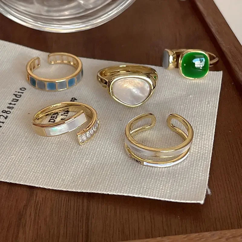 Trendy Retro Drip Glaze Open Rings Geometric Colorful  for Women Adjustable Exquisite Gold Color Finger Rings Jewelry Gifts