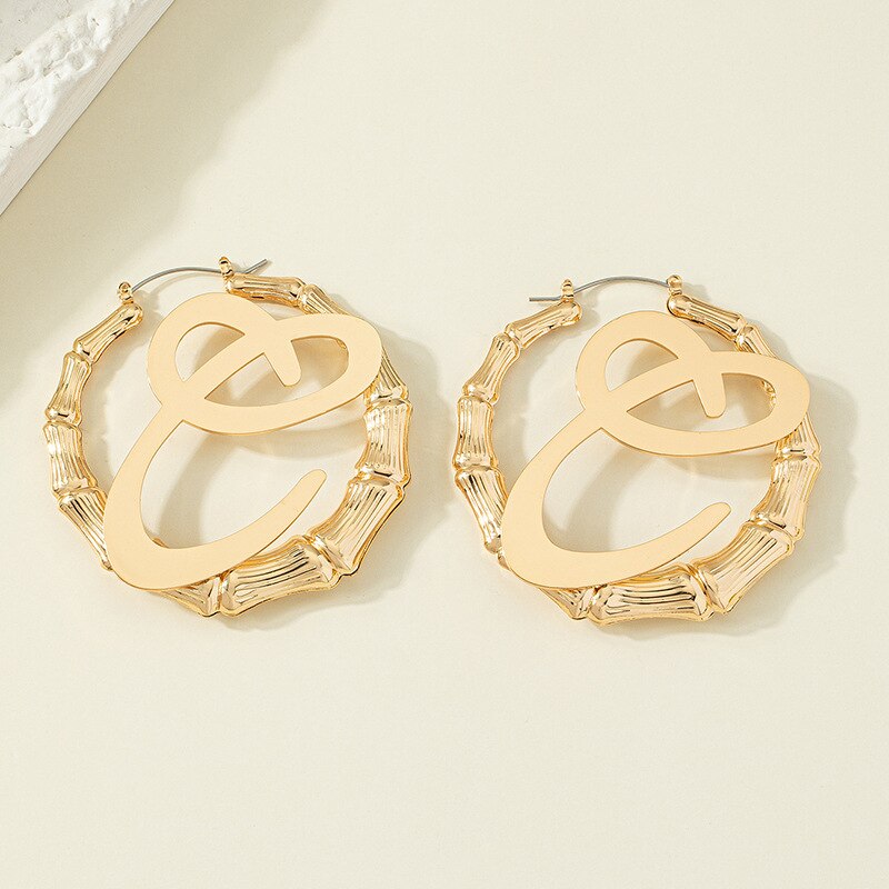 GSOLD Punk Rock A-Z Initial Bamboo Earrings For Women Party Hip-Hop Sexy Jewelry Letter Statement Large Circle Hoop Earring