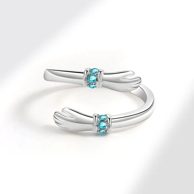 ANENJERY Hands Hug Shiny Zircon Ring for Women Girls Friendship Delicate Creative Open Ring Party Jewelry Friend Gifts Wholesale
