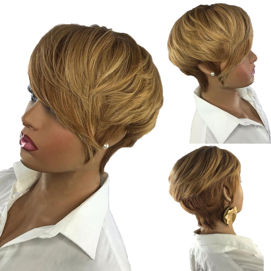 BeiSDWig Synthetic Short Haircuts for Women Natural Pixie Cut Wigs for Black/White Women Short Hair Wig with Bangs