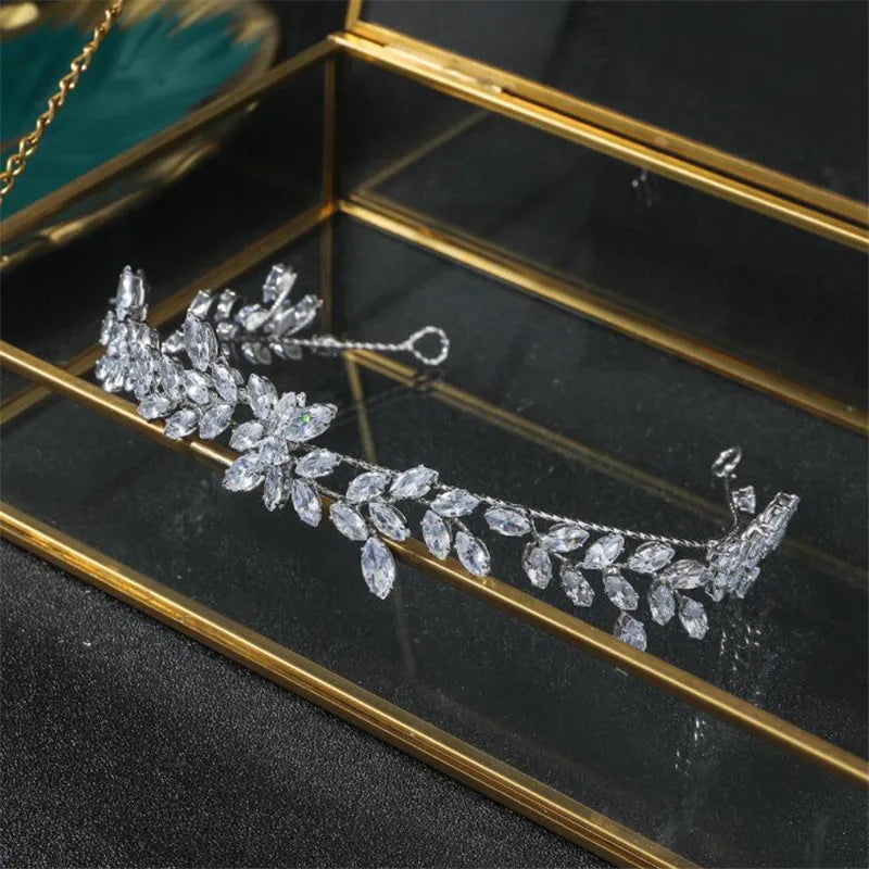 Luxury Bridal Headband Wedding Hair Pieces Zirconia CZ Bride Headpiece Tiaras Crowns 15 Years Girl Women Diadem Prom Headdress