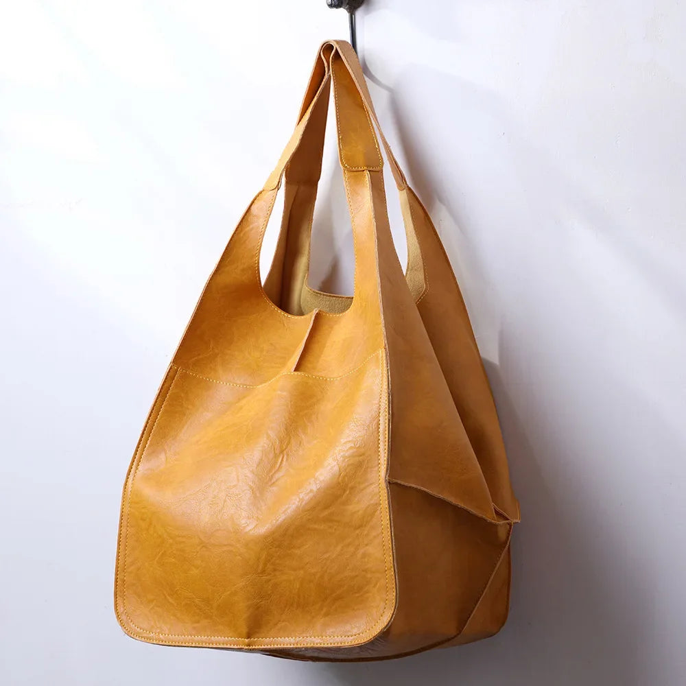 Leather Hasp Bucket Bags Women Handbags Interior Zipper Pockets Shoulder Bags Totes Vintage Style Large Capaccity Soft