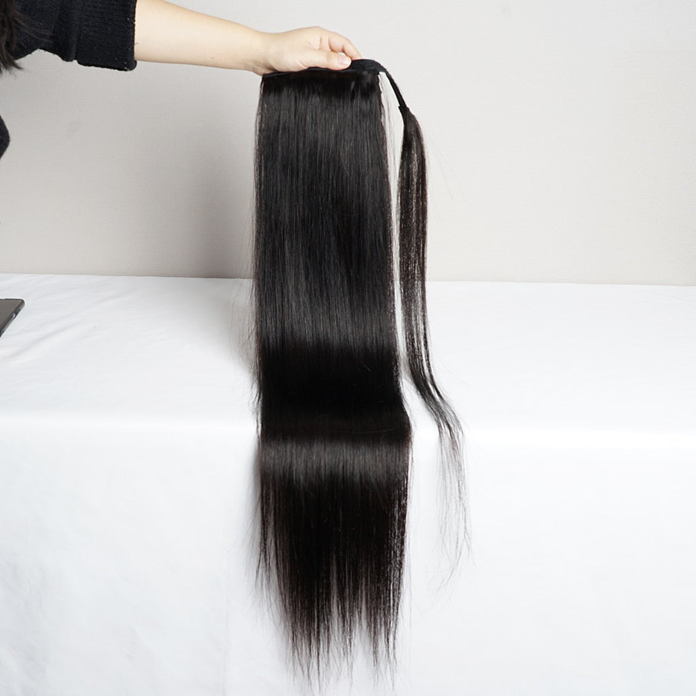 Gemlong 12"-28" Straight Ponytail Machine Made Magic Wrap Around Clip In Ponytail Remy Brazilian Human Hair Extension