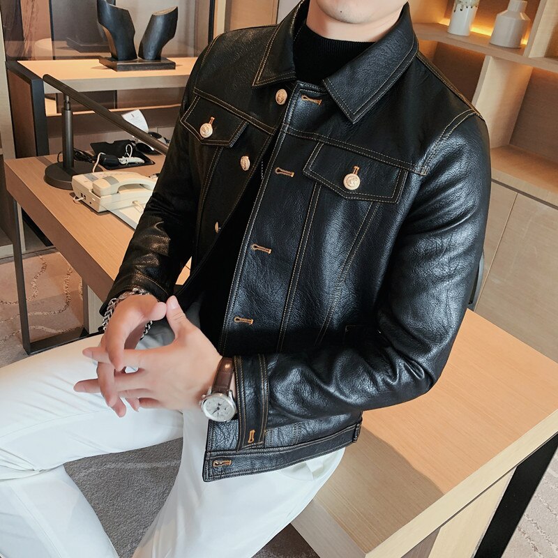 2022 Spring Autumn Black Pu Leather Biker Jacket Men Style Long Sleeve Zipper Leather Coat Fashion Men Clothing Plus Size 3XL