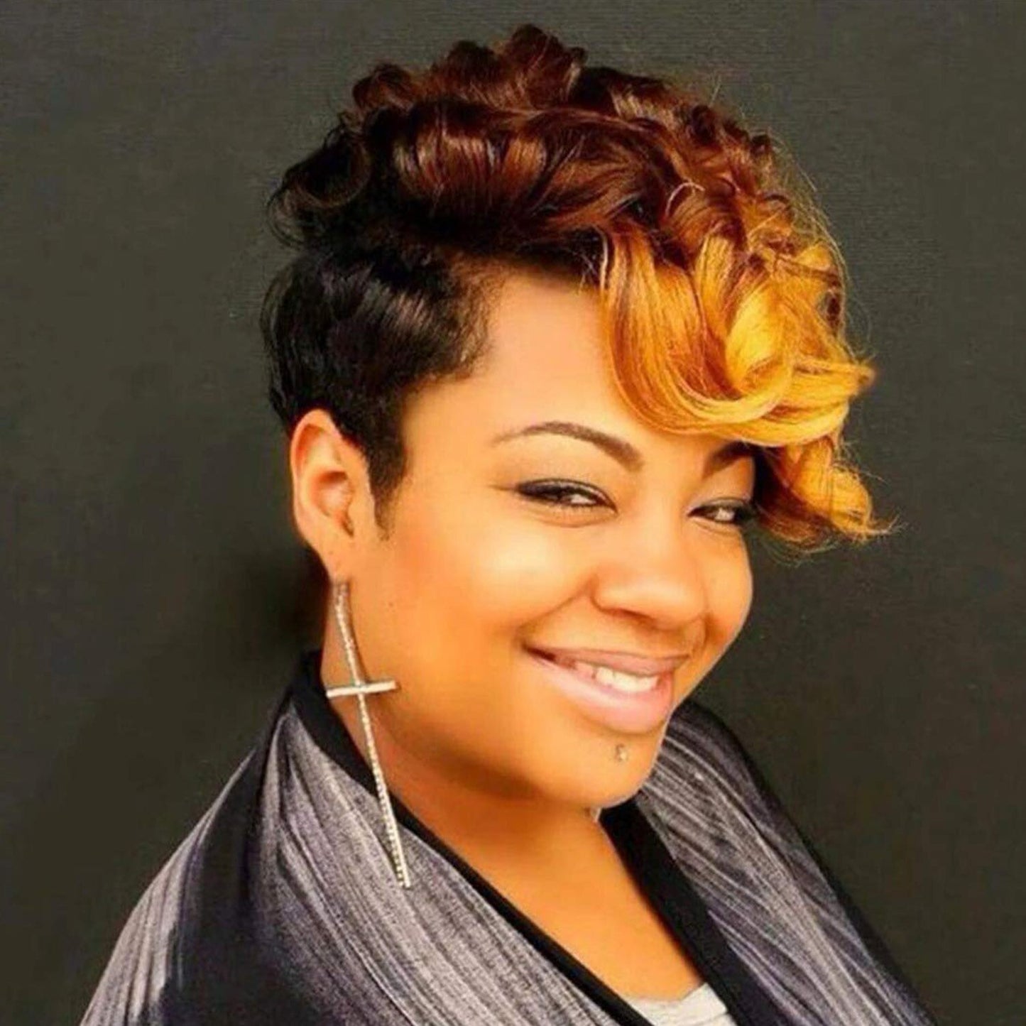 Fashion Short Kinky Curly Wig for Black Women Blonde To Black Synthetic Afro Curly Wig Natural As Real Hair Cosplay Party Peruca