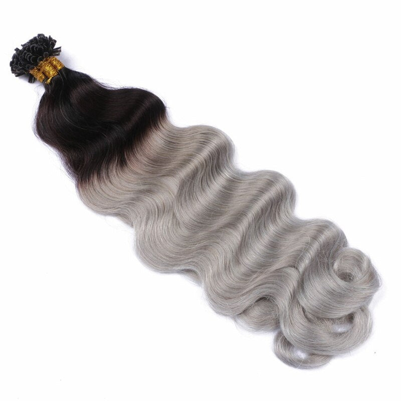 Ombre U Tip Human Hair Extension 28'' Silky Straight T1B/Silver Pre Bonded Keratin Nail Fusion Hair Extensions Virgin Hair 1g/1s