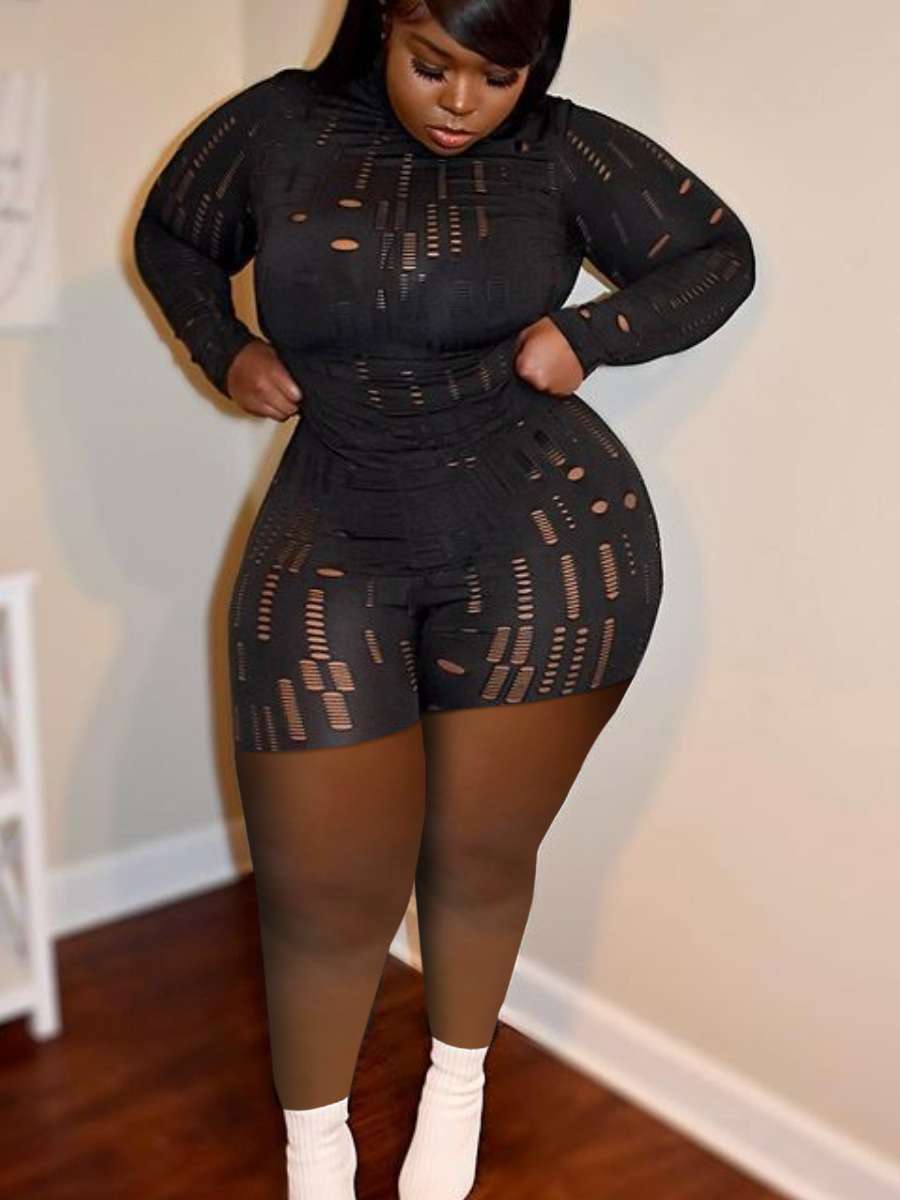 LW Plus Size See-through Skinny Stretchy Pants Set Female Gauze Sexy Long Sleeve Turtleneck Top+Solid Sheath Matching Outfits
