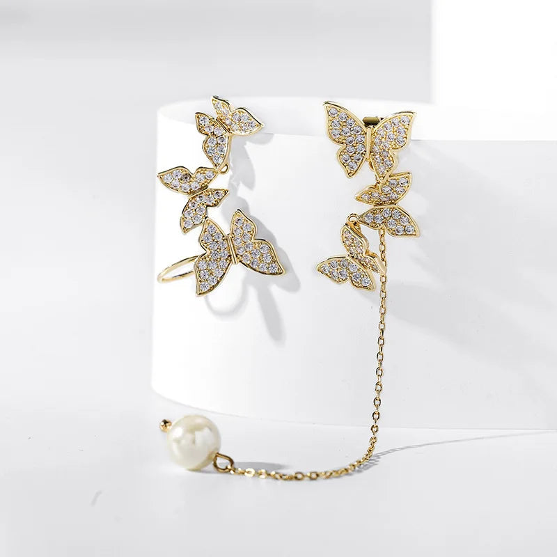 Korean Elegant Cute Rhinestone Butterfly Tassel Earrings For Women Girls Fashion Metal Chain Boucle D'oreille y2k Jewelry Gifts