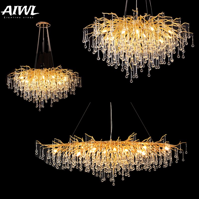 Nordic Luxury Crystal LED Chandelier LOFT Villa Large Lustre Ceiling Chandeliers for Living Room Hotel Home Lamp Indoor Lighting
