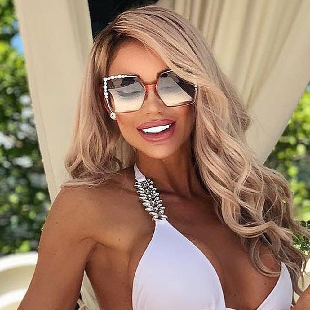 Oversized Square Sun Glasses Ladies 2023 New Luxury Pearl Sunglasses Women Brand Designer  Fashion Shades big Square