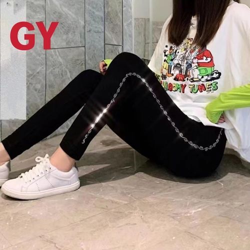 New Autumn Winter High Waist Stretch Thicken Velvet Women Leggings Blingbling Hot Drilling Ankle-length Bottoming Pants Black