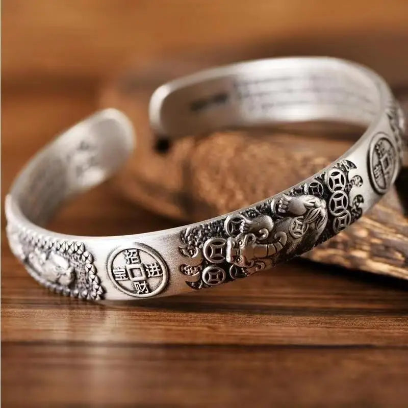 999 Silver Brave Bracelet Men's Fashion Trend Retro Style Boy's Opening Bangle Trend Personality Hand Chain for Holiday Gifts