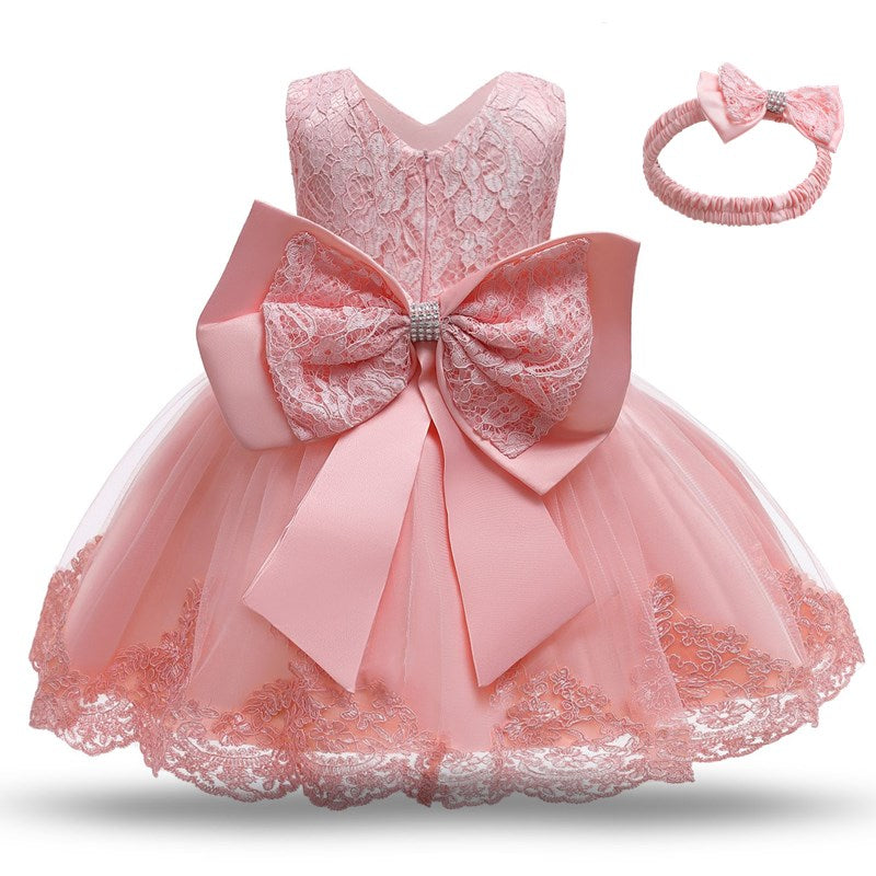 2023 Summer Sequin Big Bow Baby Girl Dress 1st Birthday Party Wedding Dress For Girl Palace Princess Evening Dresses Kid Clothes