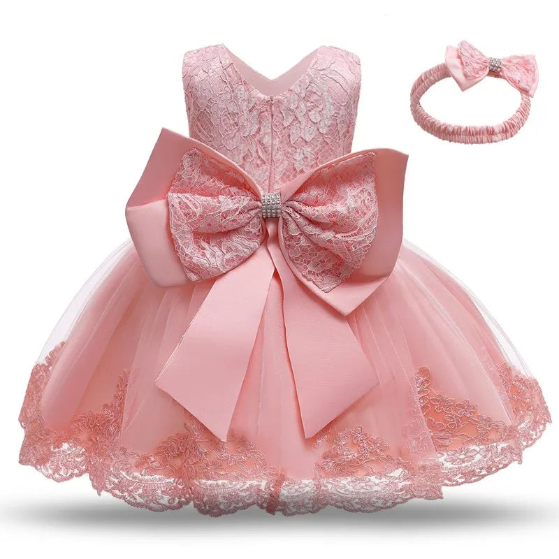 2023 Summer Sequin Big Bow Baby Girl Dress 1st Birthday Party Wedding Dress For Girl Palace Princess Evening Dresses Kid Clothes