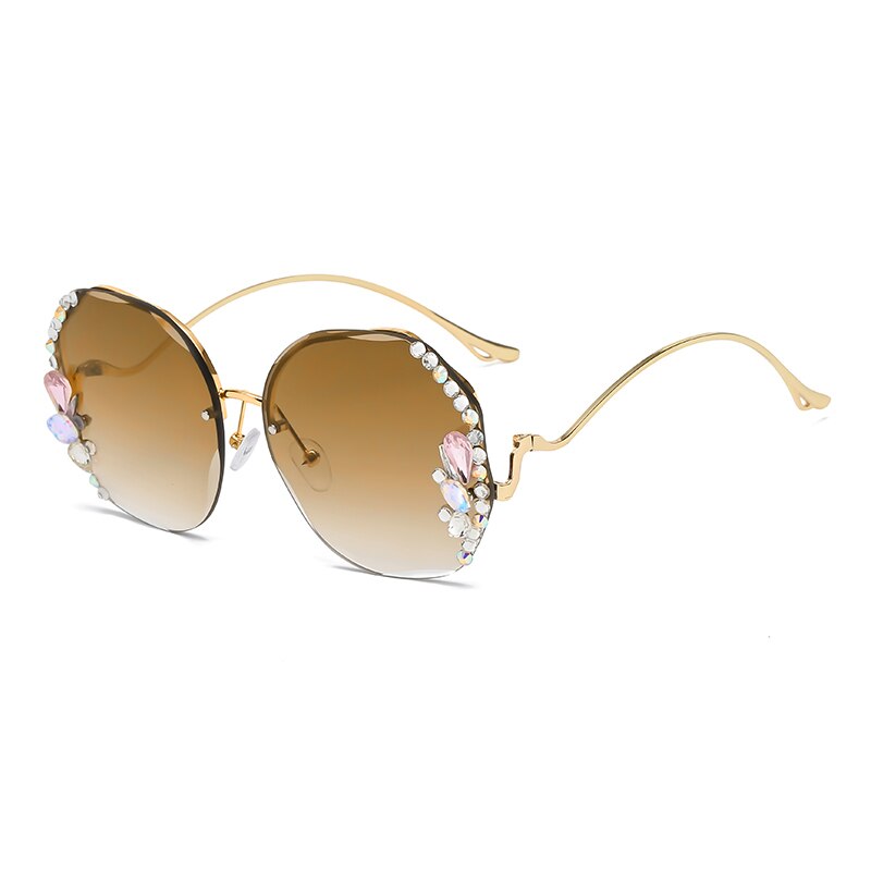 Luxury Fashion Oversized Rimless Sunglasses Women Fashion Brand Designer Big Frame Diamond Square Sun Glasses For Female