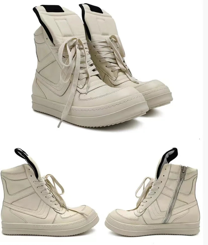 Men Shoes Genuine Leather High Top Boots For Women Vintage Original Luxury Trainers High Street Zip Sneakers