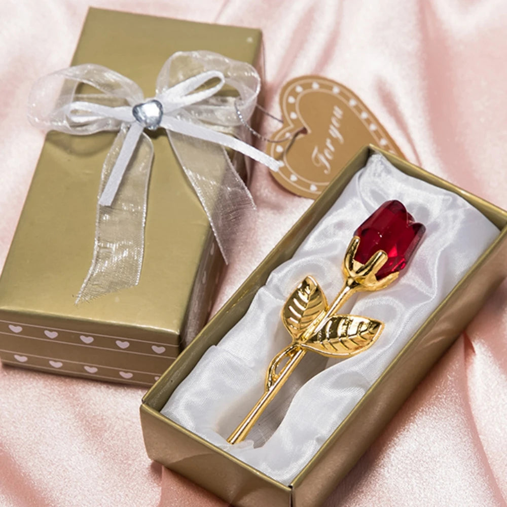Artificial Rose Wedding Gift Decoration 1set Mothers Day Gift Girlfriend Gift Ornament Crystal Glass Rose Box Party Favor Lot