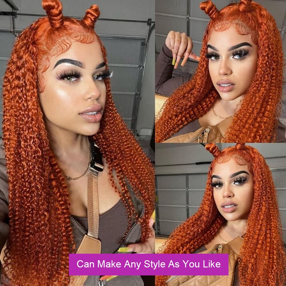 Orange Ginger Lace Front Wig Jerry Curly Human Hair Wig 13x4 Lace Front Human Hair Wigs 180 Density Ginger Curly Wig Closure Wig