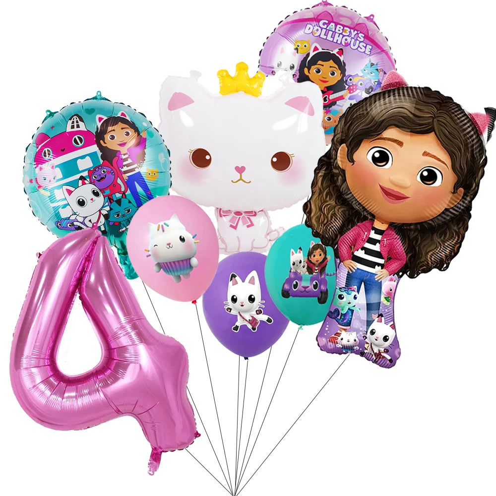 Pink Gabbys Dollhouse Cats Birthday Party Decoration Disposable Tablecloth Cup 3D Doll Balloon For Girls Baby Shower Supplies