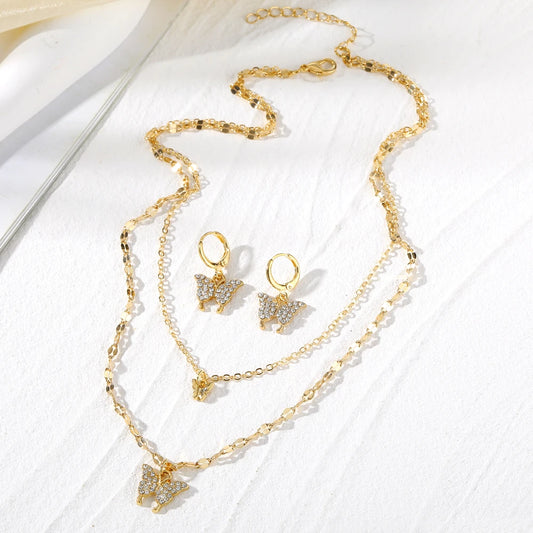 IPARAM Minimalist Crystal Butterfly Pendant Earrings Necklace Jewelry Set for Women Chains Fashion Jewelry Gifts
