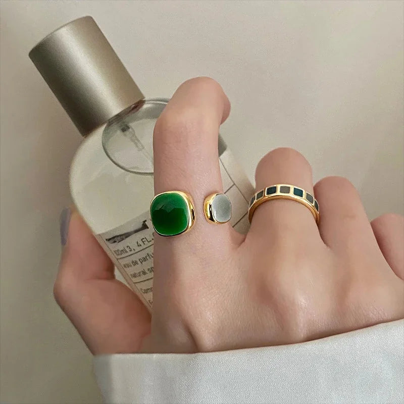 Trendy Retro Drip Glaze Open Rings Geometric Colorful  for Women Adjustable Exquisite Gold Color Finger Rings Jewelry Gifts