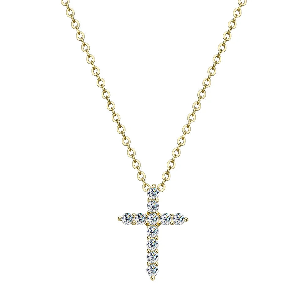 EWYA Real Moissanite Jesus Cross Pendant Necklace for Women 925 Sterling Silver 2.5 3 4mm Diamond Chains Necklaces Fine Jewelry