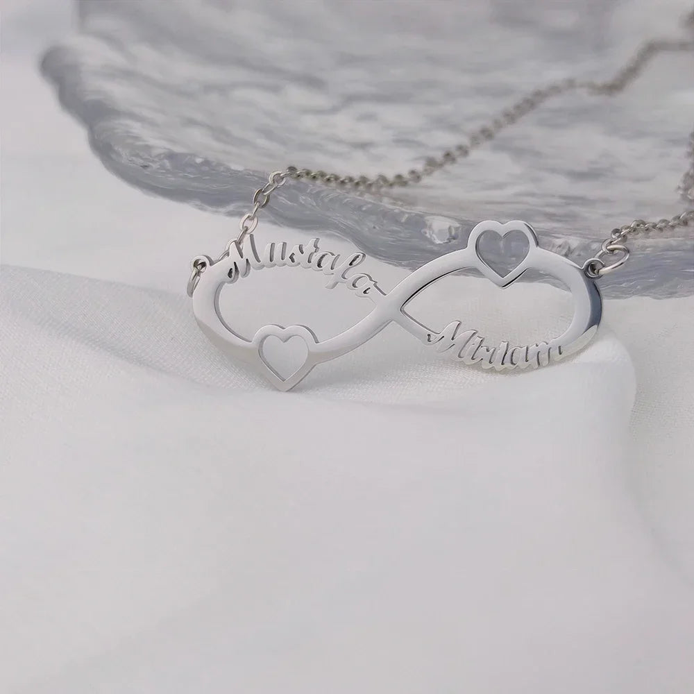 Custom Couple Double Name Infinity Necklace for Women Men Stainless Steel Jewelry Gold Pendant Choker Christmas Anniversary Gift
