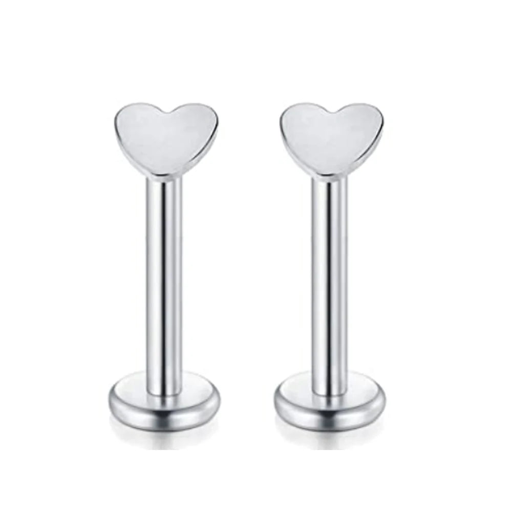2PCS Surgical Steel Heart Ear Tragus Cartilage Piercing Mix Shape Labrets Lip Stud Ring Ball Lobe Earrings Body Piercing Jewelry