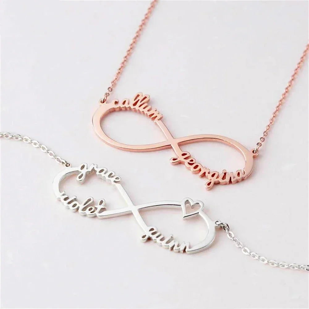 Custom Couple Double Name Infinity Necklace for Women Men Stainless Steel Jewelry Gold Pendant Choker Christmas Anniversary Gift