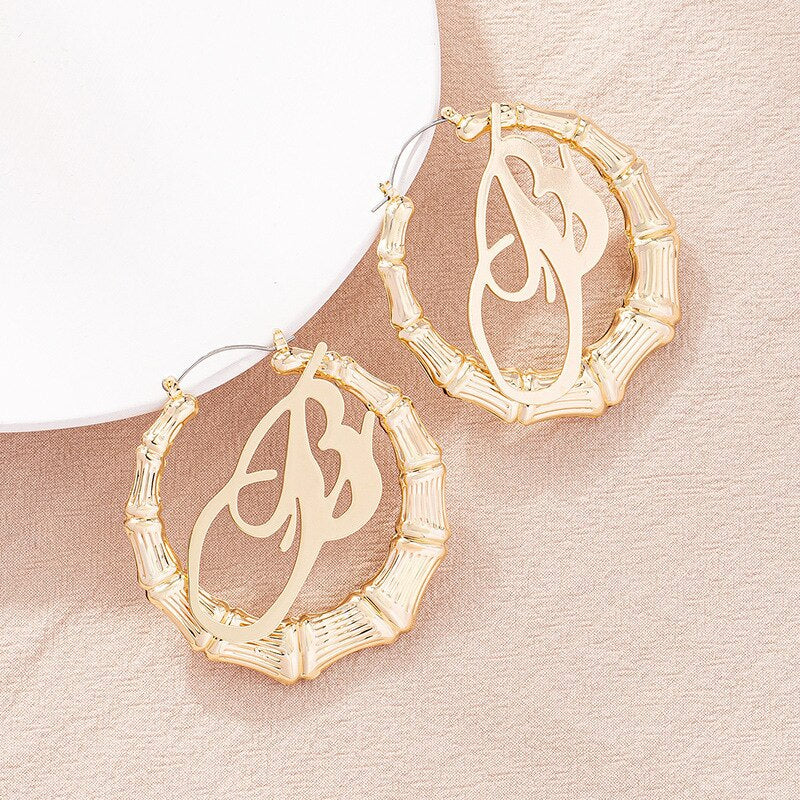 GSOLD Punk Rock A-Z Initial Bamboo Earrings For Women Party Hip-Hop Sexy Jewelry Letter Statement Large Circle Hoop Earring