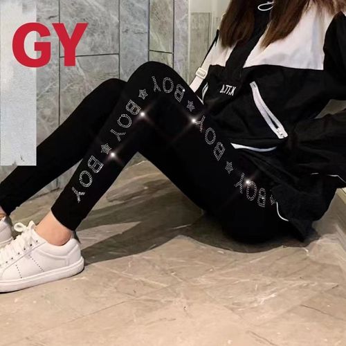 New Autumn Winter High Waist Stretch Thicken Velvet Women Leggings Blingbling Hot Drilling Ankle-length Bottoming Pants Black