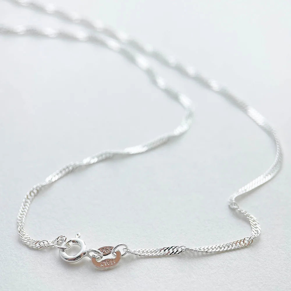 40cm-50cm 1.5mm Pure Real 925 Sterling Silver Water Wave Chain Short  Necklace Women Girls Jewelry Customizable collier kolye