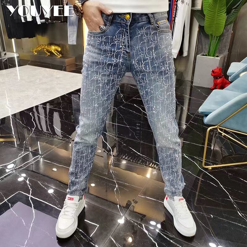 Designer Jeans Men Full Rhinestone Male Tight Pencil Pants New Fashion Luxury High-quality Man Denim Slim Trousers streetwear