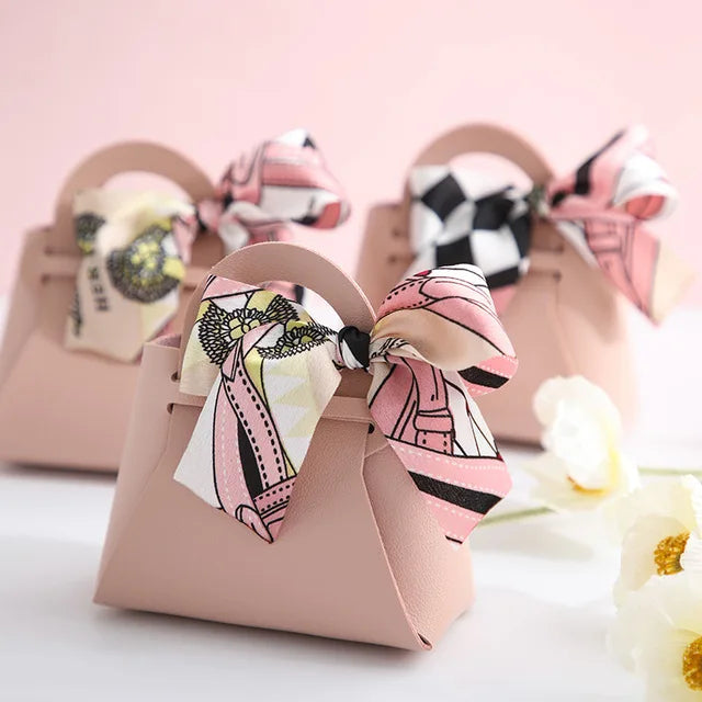 10/20PCS Leather Gift Bags Bow Ribbon Packaging Bag Wedding Favour Distributions Bags Christmas Candy Packaging Box Mini Handbag