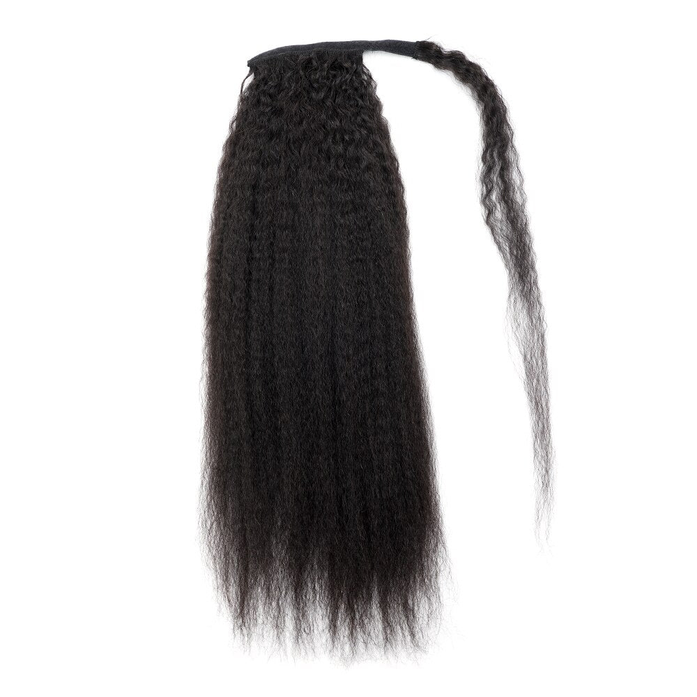 Kinky Straight Ponytail Human Hair Extension 65g/100g/145g Wrap Around Clip In Ponytail Natural Black Remy Indian Yaki Hair