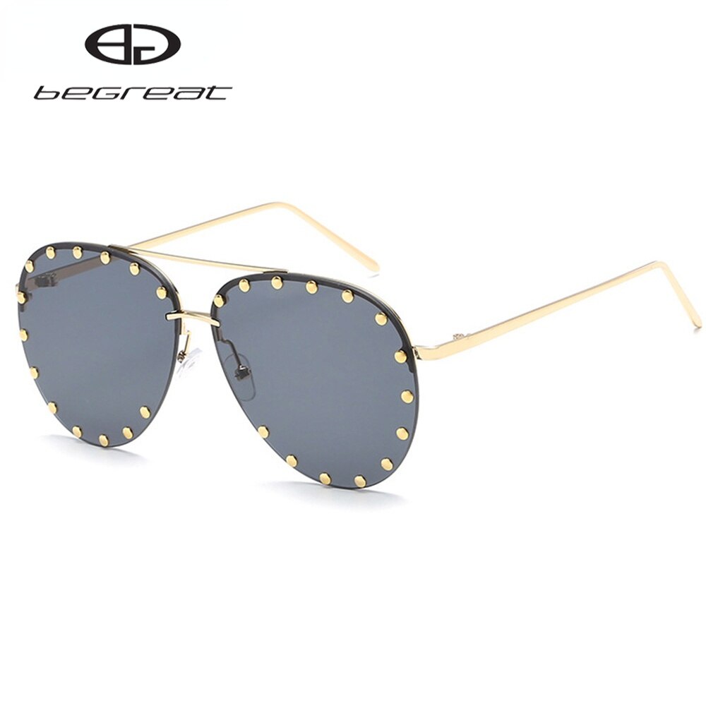 BEGREAT Ladies Metal Rivet Pilot Sunglasses Women Luxury Personality Glasses Cool Eyewear Shades очки солнечные женские UV400