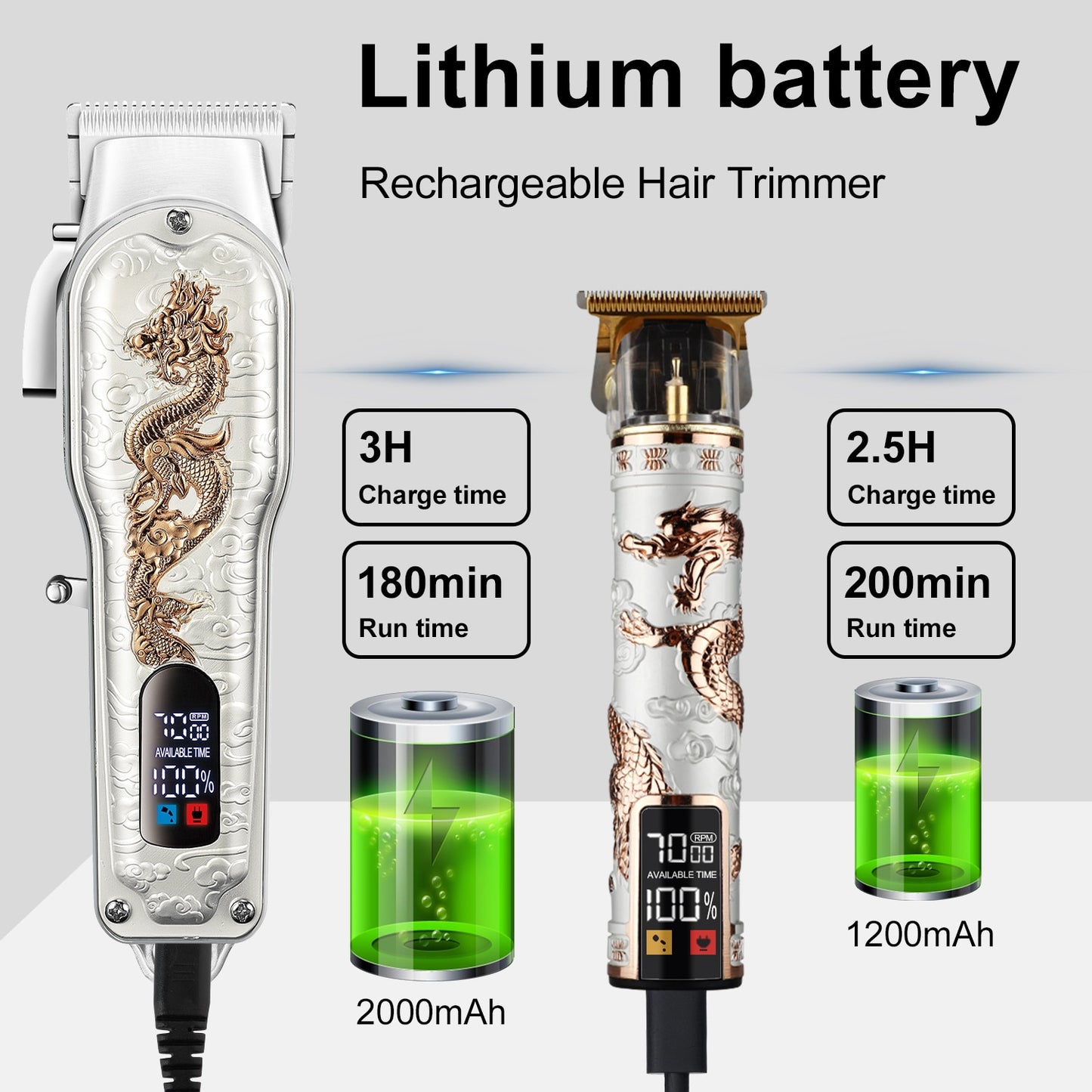 HIENA White Set Dragon Professional Hair Clipper Cordless Hair Trimmer For Men Shaver Hair Cutting Machine Barber Machin Beard