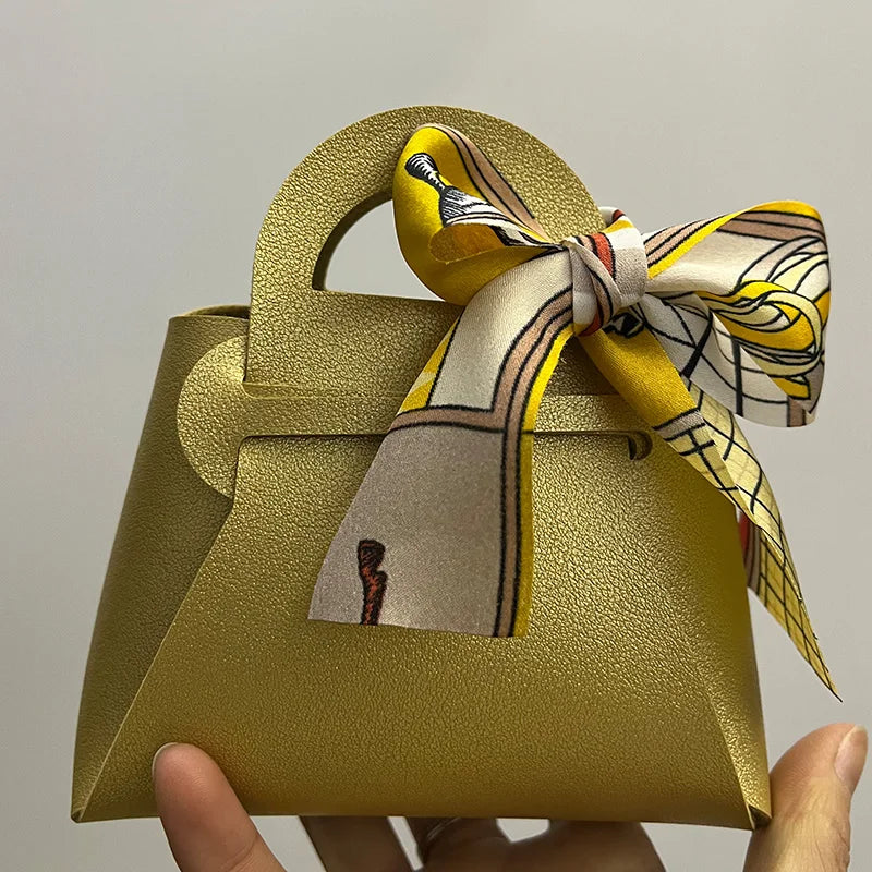 10/20PCS Leather Gift Bags Bow Ribbon Packaging Bag Wedding Favour Distributions Bags Christmas Candy Packaging Box Mini Handbag