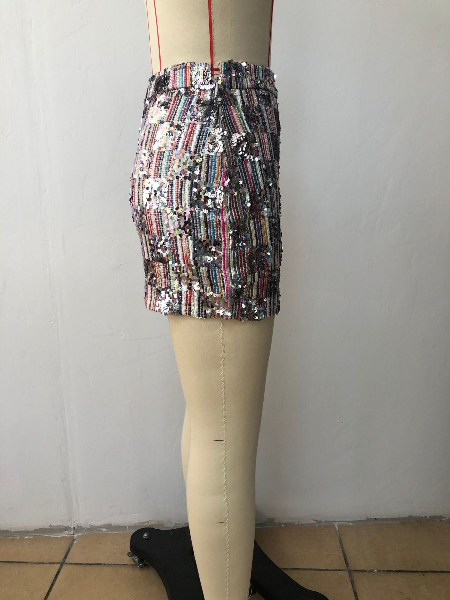 CM.YAYA Women Vintage Sequined Geometrical A-line Bodycon Midi Mini Skirt 2023 Street Party Evening Basic INS Skirts