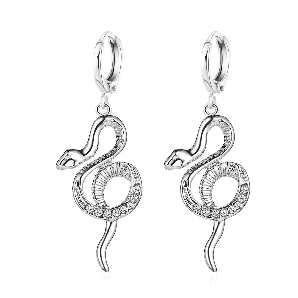 Silver Color Trendy Snake Animal Earrings Personality Creativity Daily Party Jewelry For Women Gifts