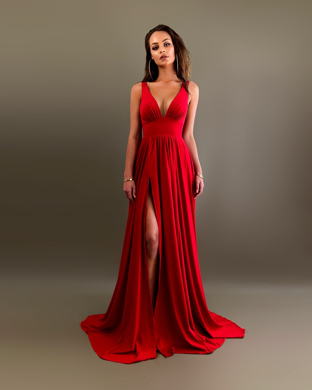 FATAPAESE Sexy Bridesmaid Dresses Satin Simple V Neck High Slit Wedding Guest Party Backless Evening Robe Champagne  Prom Gown