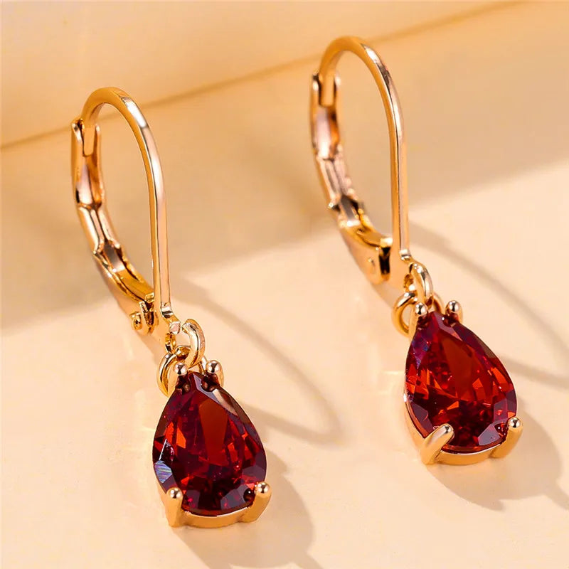 Female Crystal Red Zircon Stone Heart Dangle Earring Cute Tassel Long Wedding Jewelry For Women