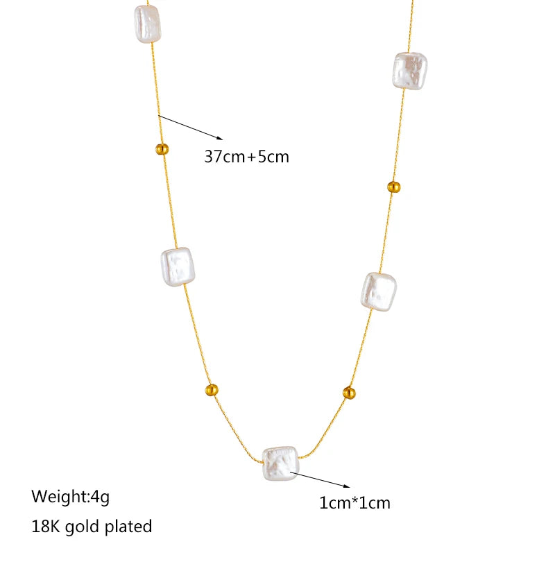 DIEYURO 316L Stainless Steel Square Large Pearl Pendant Necklace For Women New Fashion Girls Clavicle Chain Party Jewelry Gift