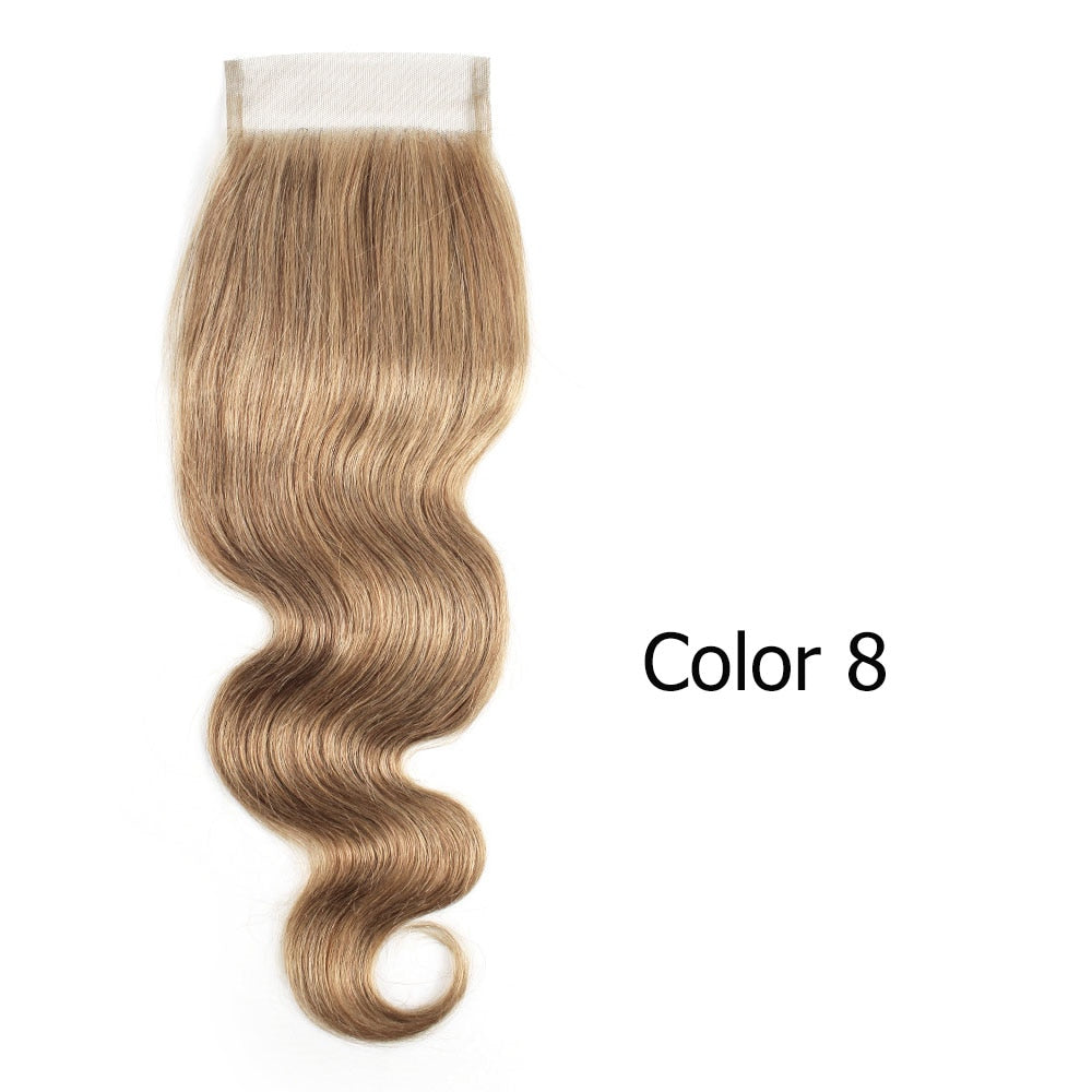 MOGUL HAIR Color 8 Ash Blonde Dark Brown Remy Human Hair Closure Indian Body Wave Hand Tied 4*4 Lace Closure Free Middle Part