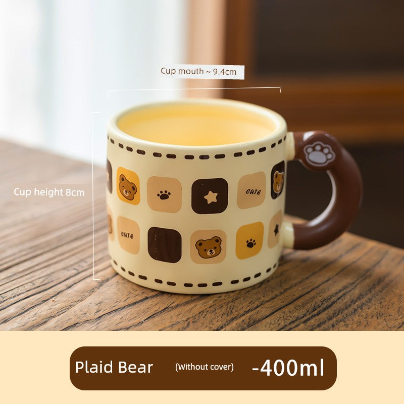 Cute Ceramic Cup Couple with Lid Spoon Straw Mug Home Breakfast Coffee Cup Women Office Water Glass Men