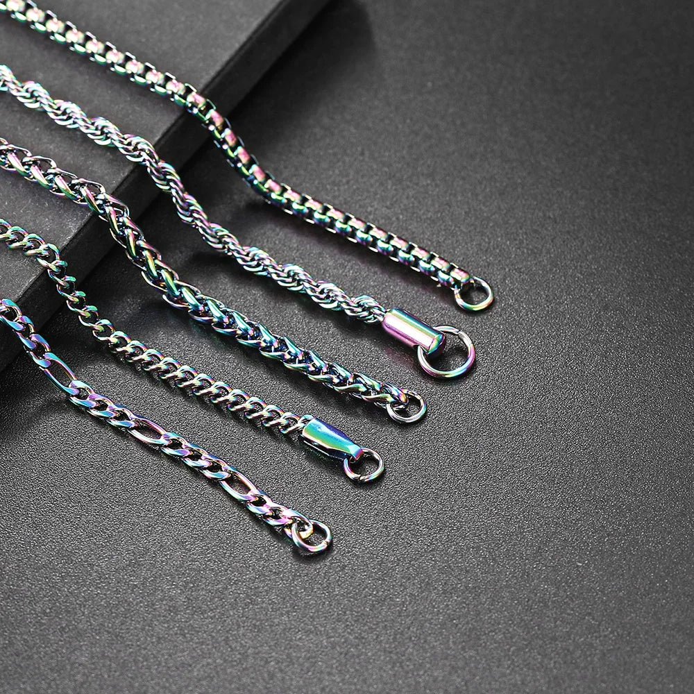 Rainbow Cuban Link Chain Necklace for Women Hip Hop Punk Thick Franco Rope Figaro Chains Man Gifts 60cm Choker Neck Jewelry C021