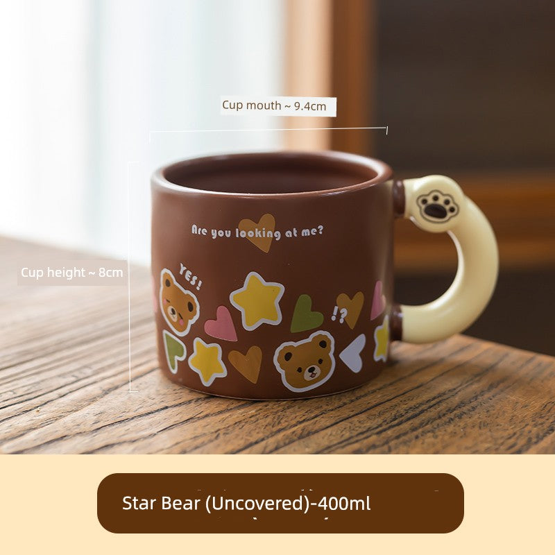 Cute Ceramic Cup Couple with Lid Spoon Straw Mug Home Breakfast Coffee Cup Women Office Water Glass Men