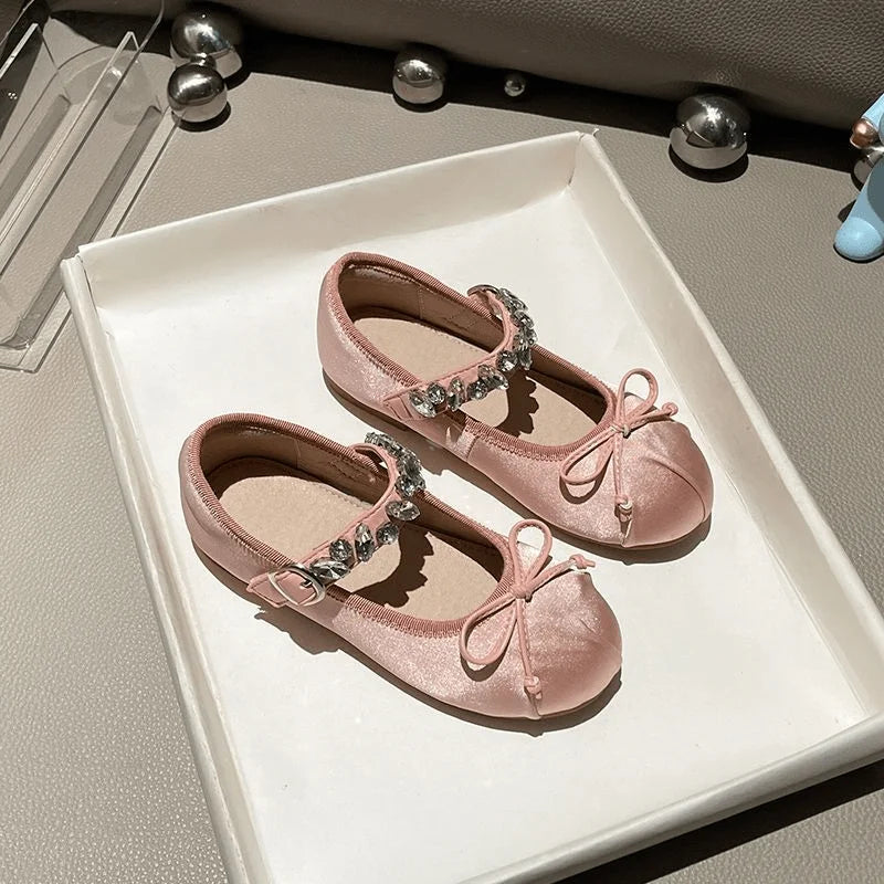 Fashion Baby Girl Princess Rhinestone Silk Shoes Infant Toddler Child Flat Ballet Dance Shoes Soft Shoes Party Performance Shoes